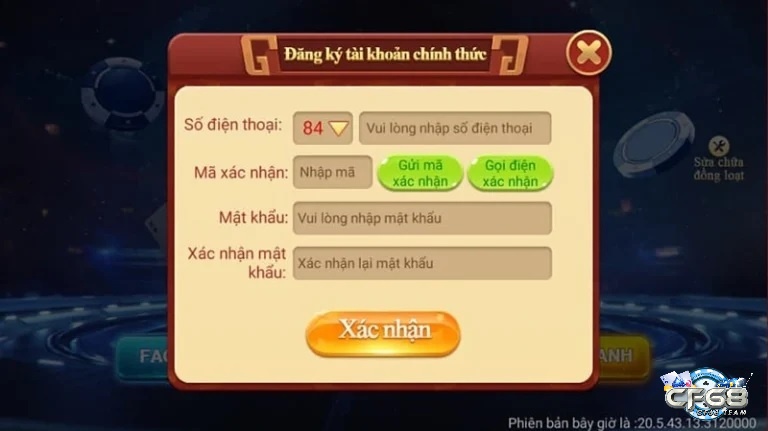 Hướng dẫn tao tai khoan danh bai tại Cf68 đơn giản