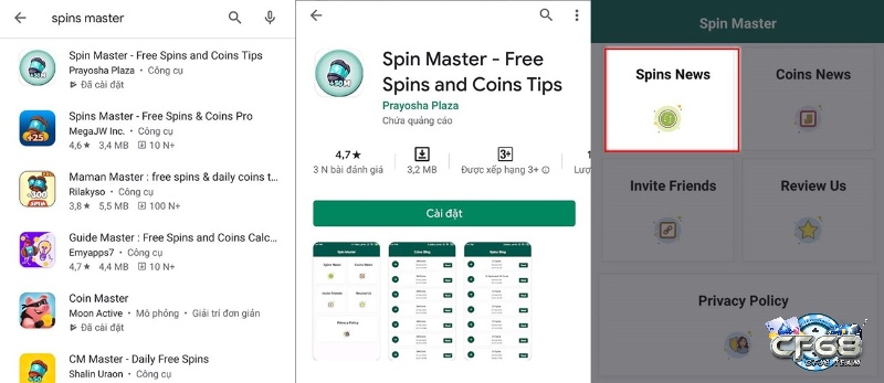 Tải App Spins Master qua ứng dụng CH Play hoặc App store để được nhận nhiều lượt Spin