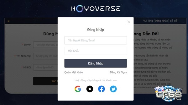 Đăng nhập tài khoản trước khi nhập code