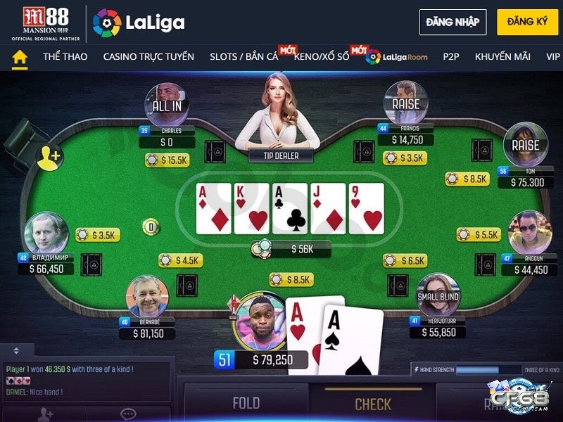Giao diện sảnh poker trực tuyến nơi người chơi có thể tham gia các bàn chơi đổi thưởng mọi lúc mọi nơi.